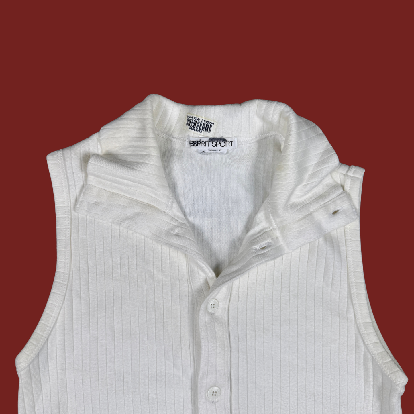 (S) White Collared Sleeveless Top