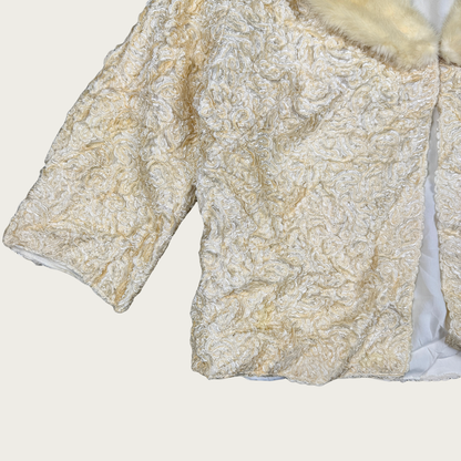 (M/L) 80s/90s Cream Fur Collar Cropped Jacket