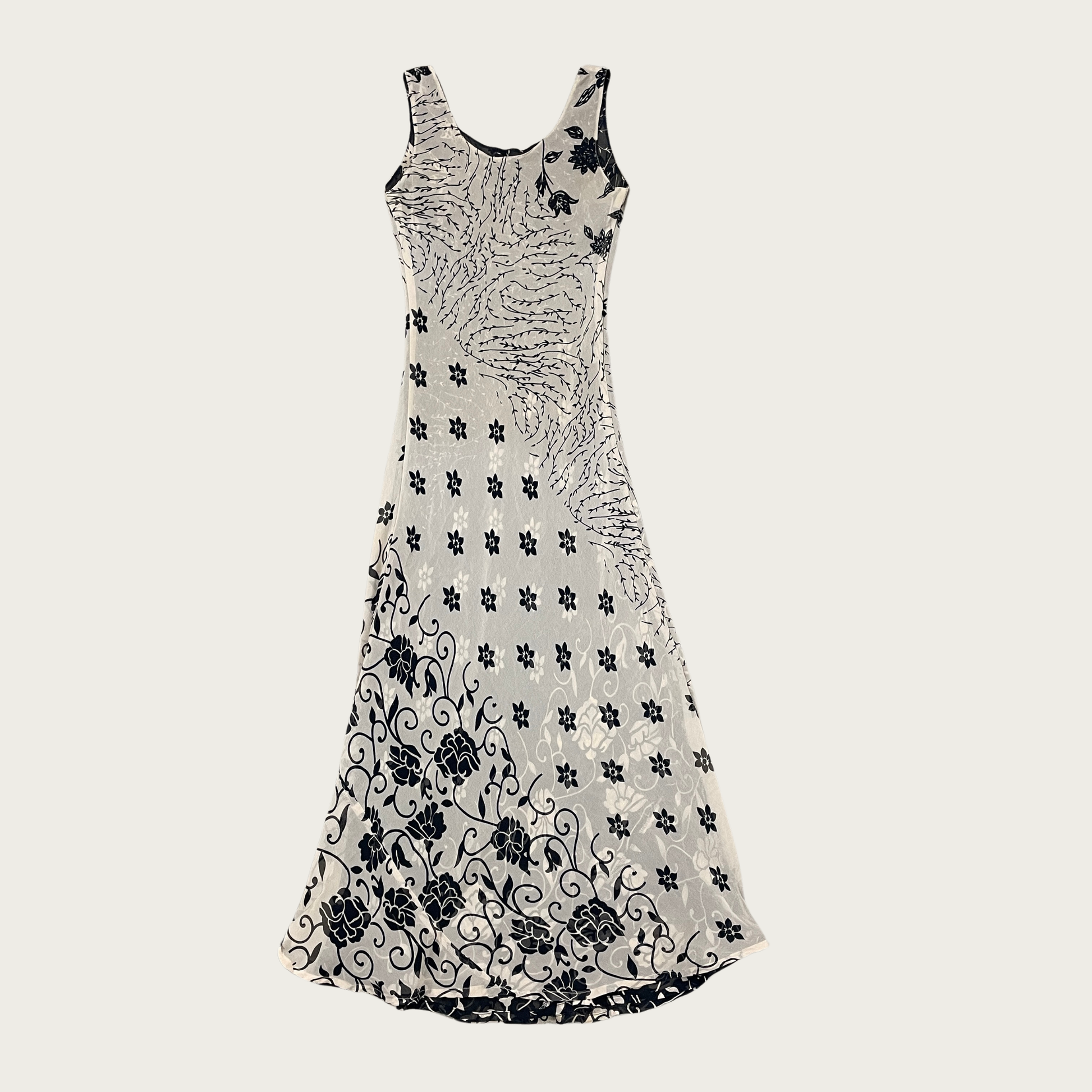 XS/S) Reversible Black and Beige Floral Maxi Dress The Clothing Warehouse XS/S) Reversible Black and Beige Floral Maxi Dress The Clothing Warehouse