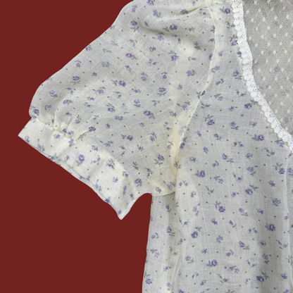 (M) 70s Byer Cream/Purple Floral Blouse
