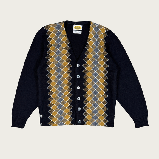(M/L) 60s/70s Black/Tan Argyle Cardigan