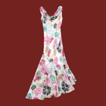 (S/M) Silk Multicolor Floral Maxi Dress
