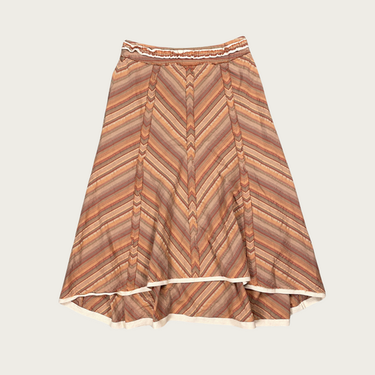 (S/M) Orange Chevron Pattern Midi Skirt