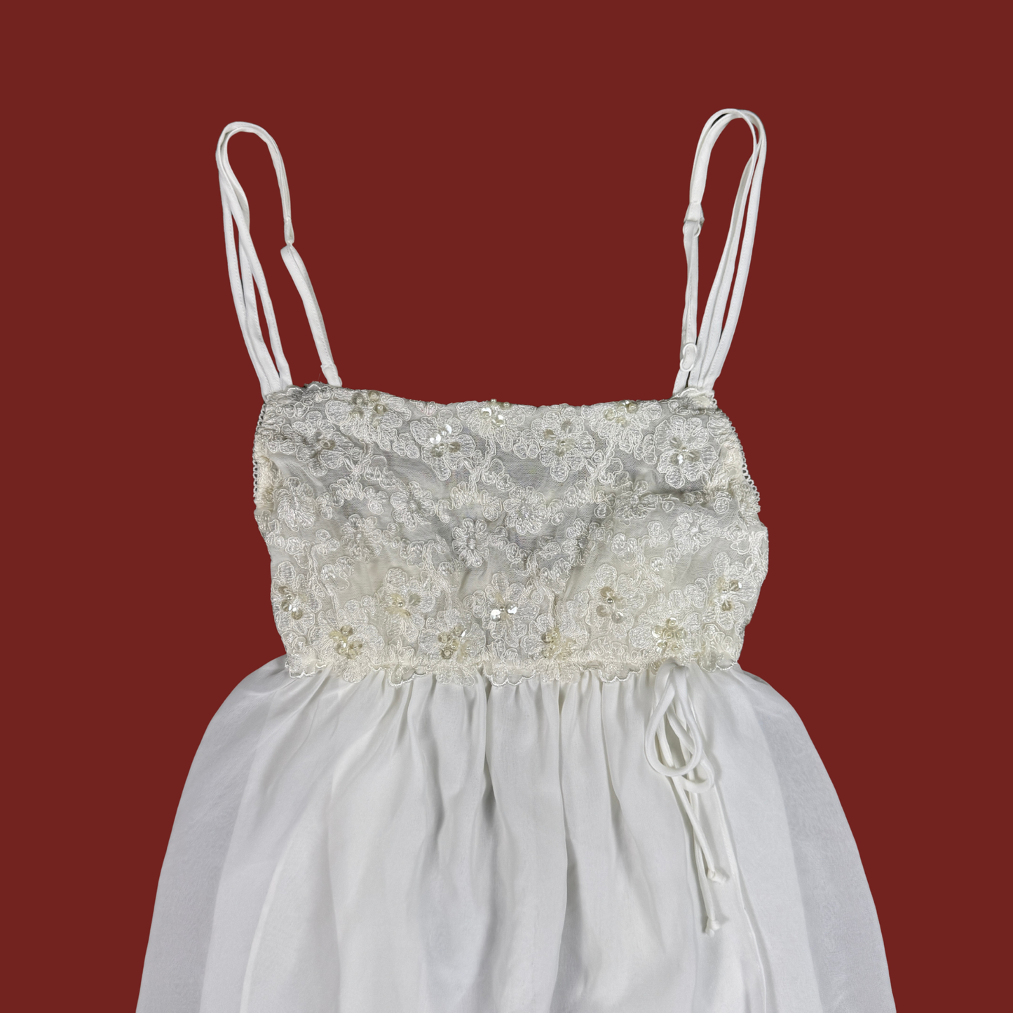 (S) Y2K Sheer Mesh/Lace White Babydoll Top