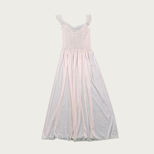 (M) 50s/60s Vanity Fair Pink Pleated Drop Waist Slip Dress