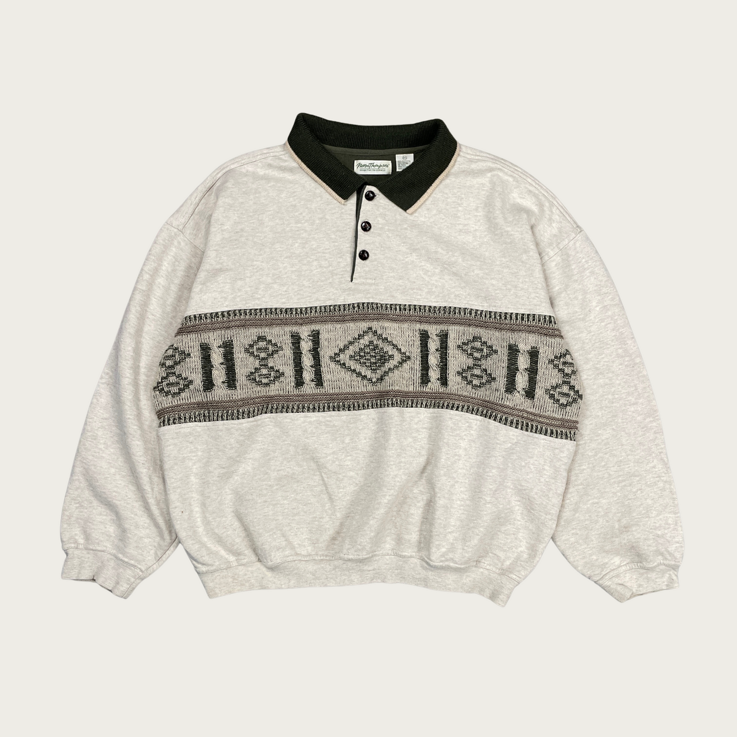 (2XL) Knit Stripe Collared Sweatshirt