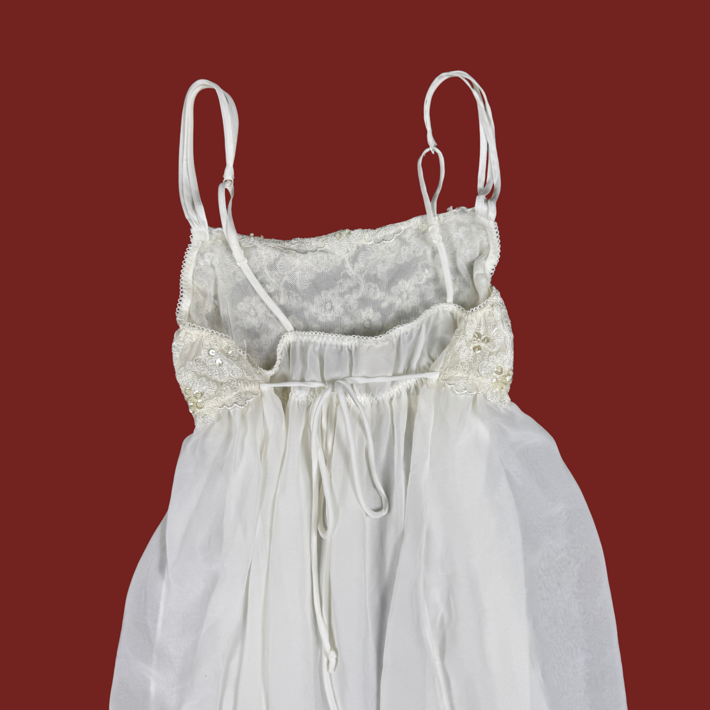 (S) Y2K Sheer Mesh/Lace White Babydoll Top