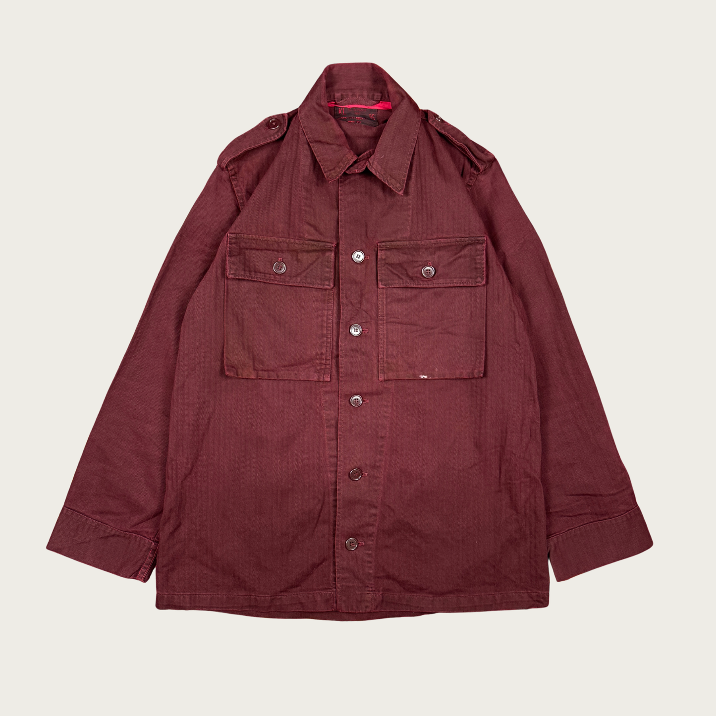 (M) 1960s Dutch Overdyed Maroon Military Shirt