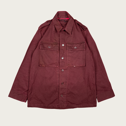 (M) 1960s Dutch Overdyed Maroon Military Shirt