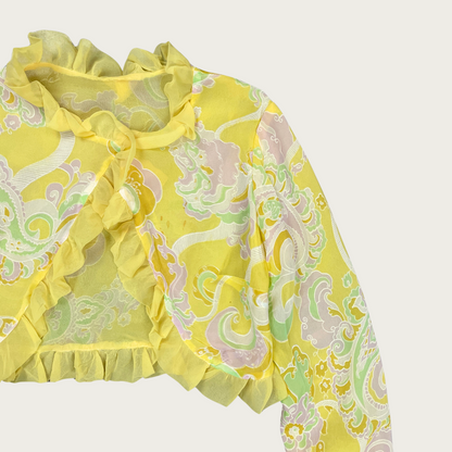 (M) Yellow Floral Cropped Layering Blouse