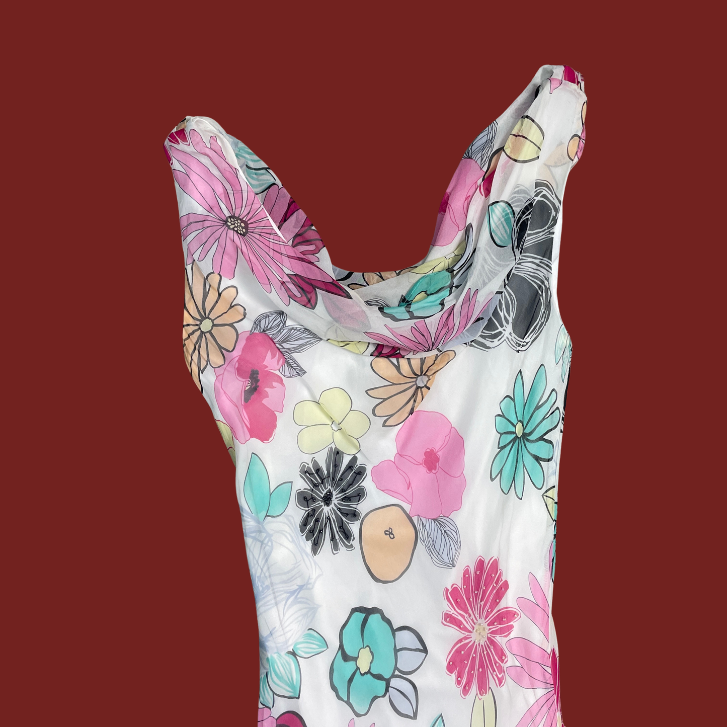(S/M) Silk Multicolor Floral Maxi Dress