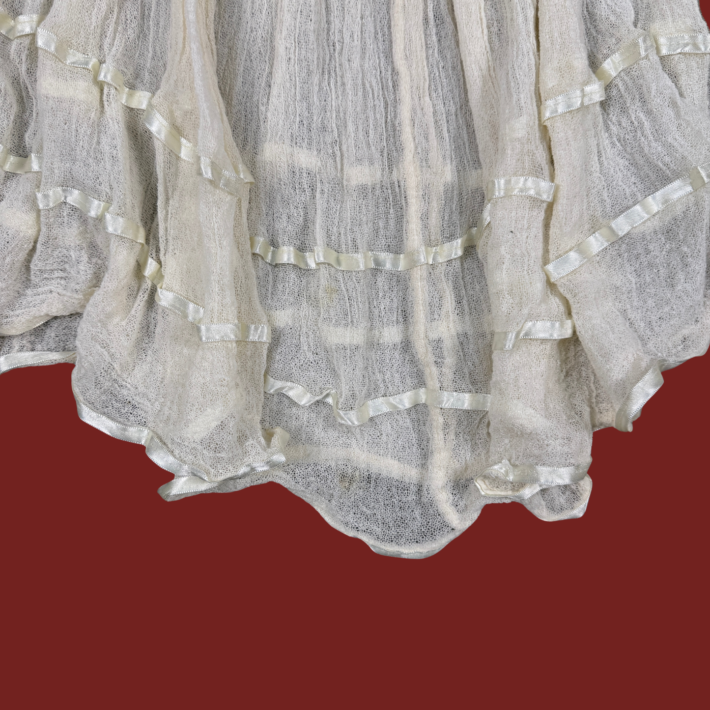 (S/M) Cream Gauze Ribbon Trim Mini Dress/Tunic