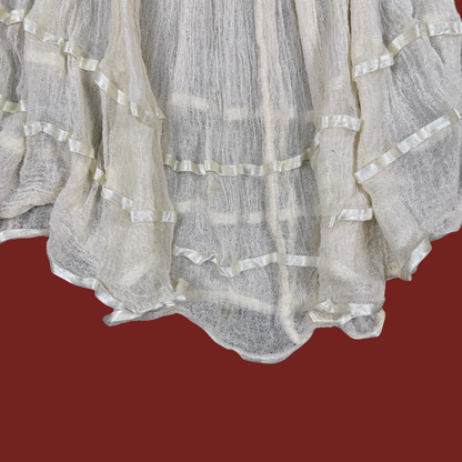 (S/M) Cream Gauze Ribbon Trim Mini Dress/Tunic
