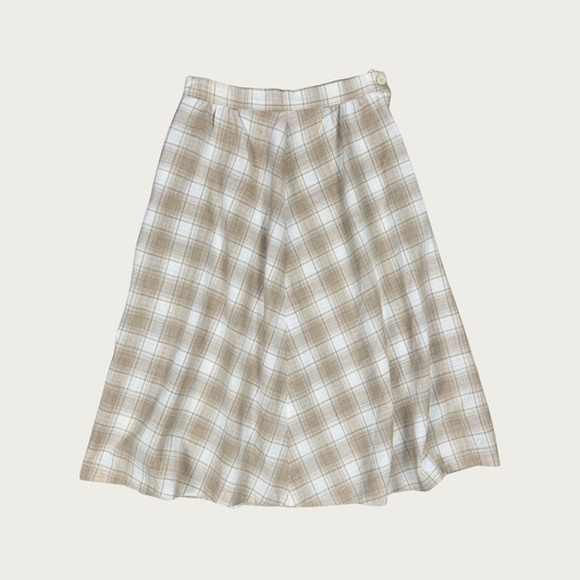 (26") 70s Beige Plaid Midi Skirt
