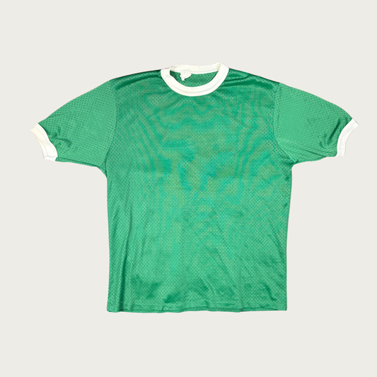 (M/L) 70s/80s Green/Cream Jersey Ringer Tee