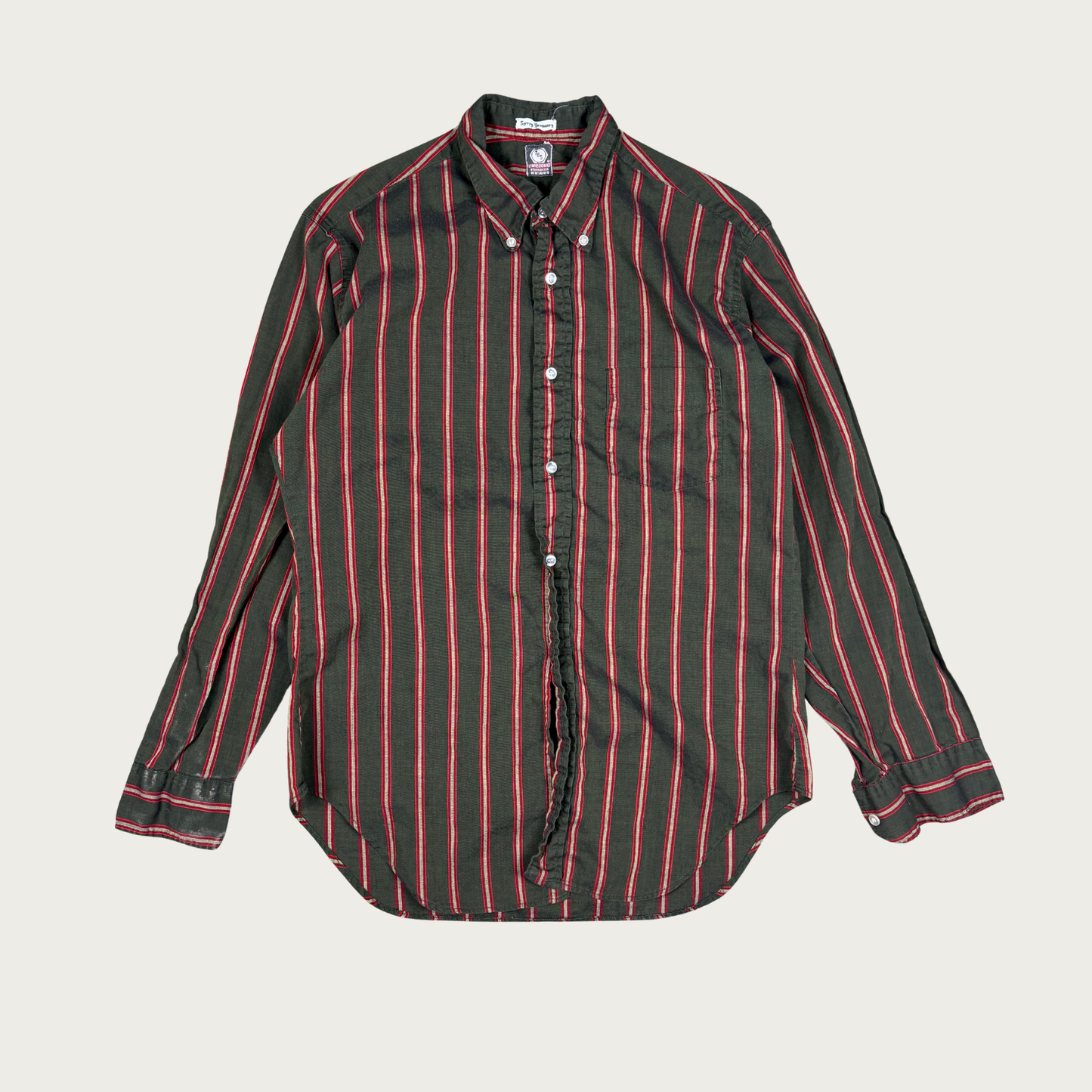 (M) 60s Green/Red Striped Button Up