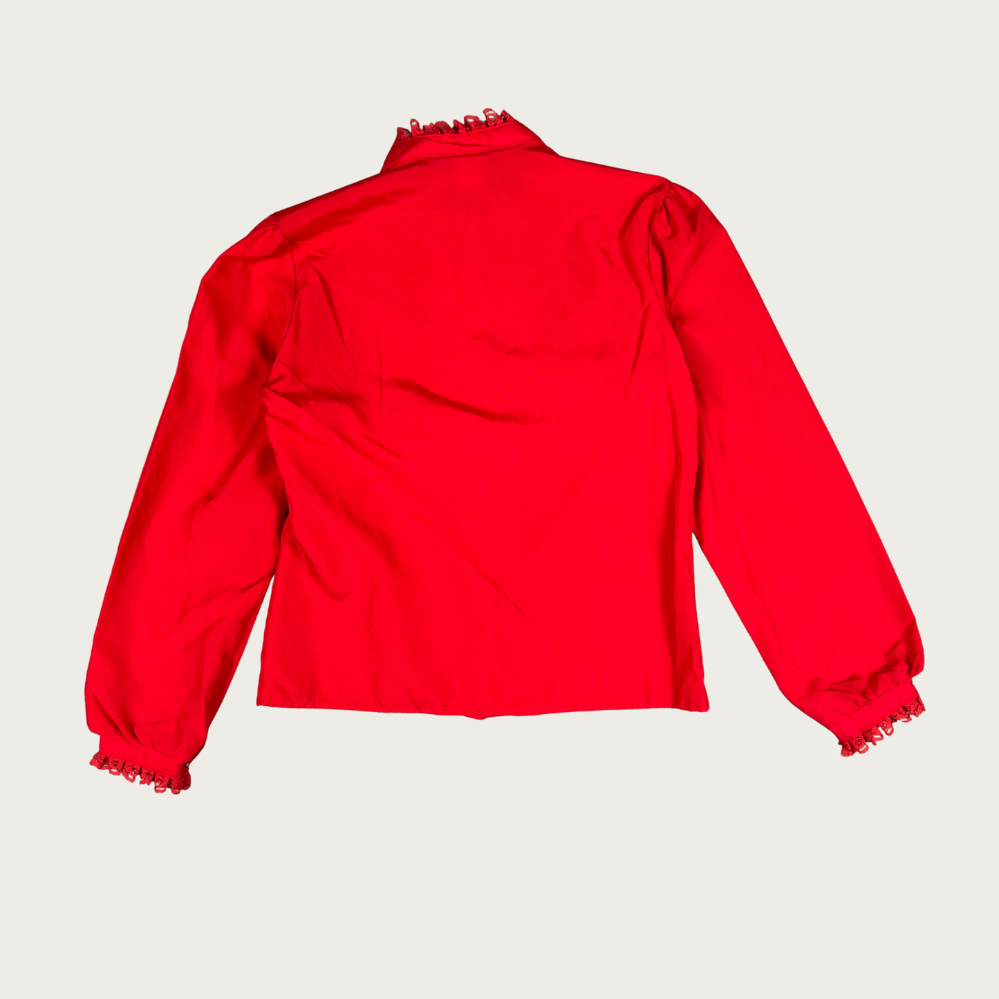 (M) 80s Red Ruffle Collar Blouse