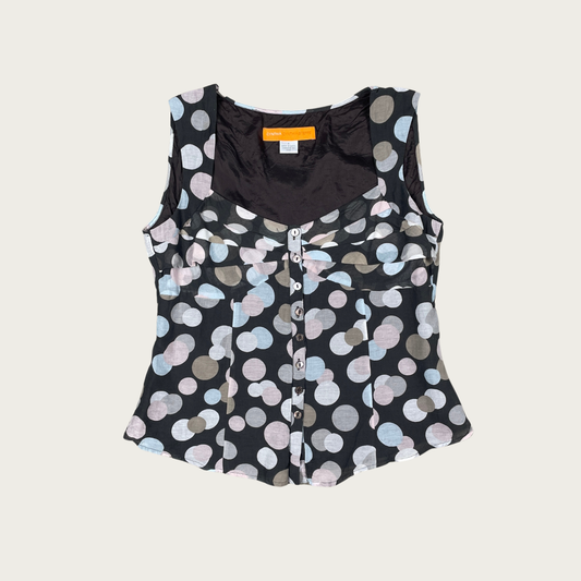 (M) Y2K Polka Dot Silk Blend Top