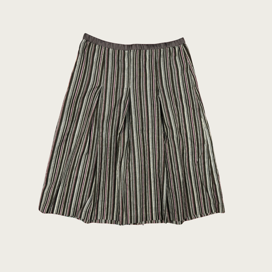 (M/L) 90s/Y2K Brown/Pink Striped Corduroy Midi Skirt