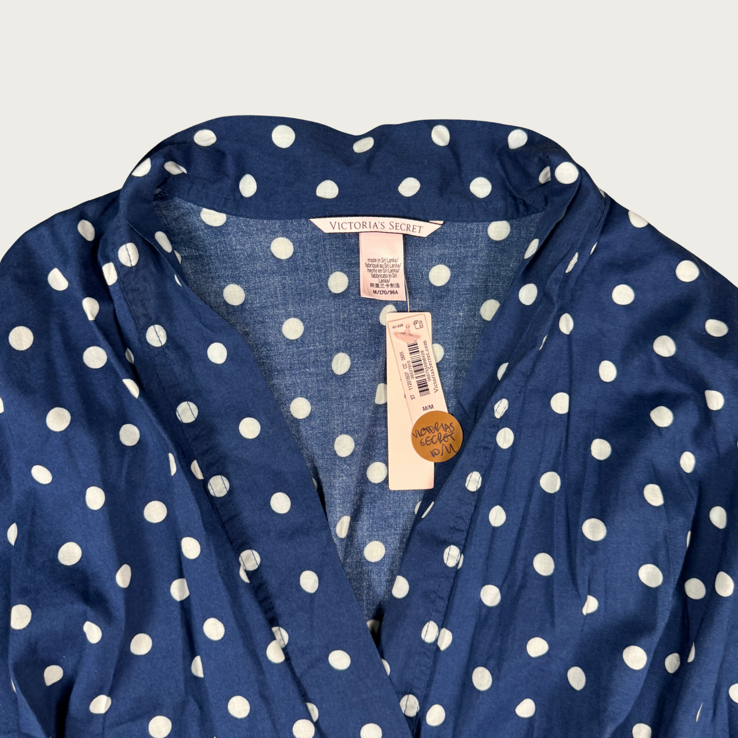 (M) Victoria's Secret Navy/White Polka Dot Robe NWT
