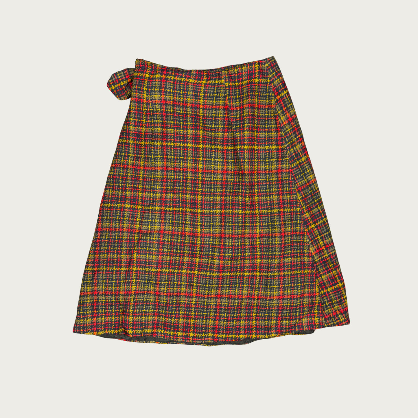 (25") Plaid Midi Buckle Wrap Skirt