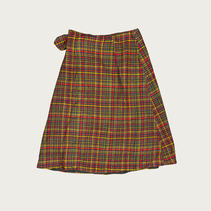 (25") Plaid Midi Buckle Wrap Skirt
