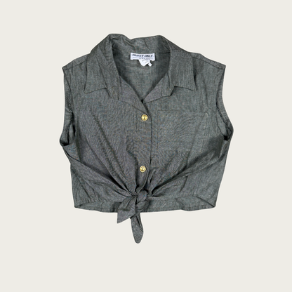 (S) 90s Green Cropped Blouse