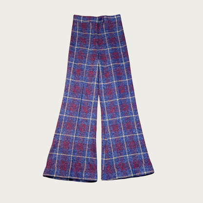 (28") 70s Navy/Burgundy Plaid Bell Bottoms