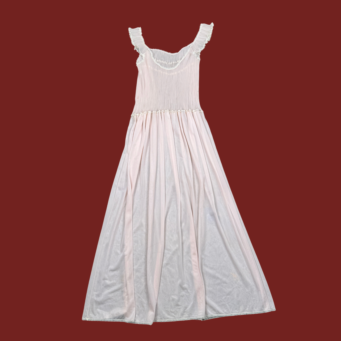 (M) 50s/60s Vanity Fair Pink Pleated Drop Waist Slip Dress