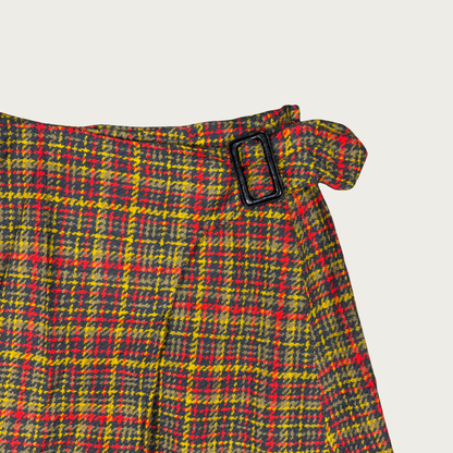 (25") Plaid Midi Buckle Wrap Skirt