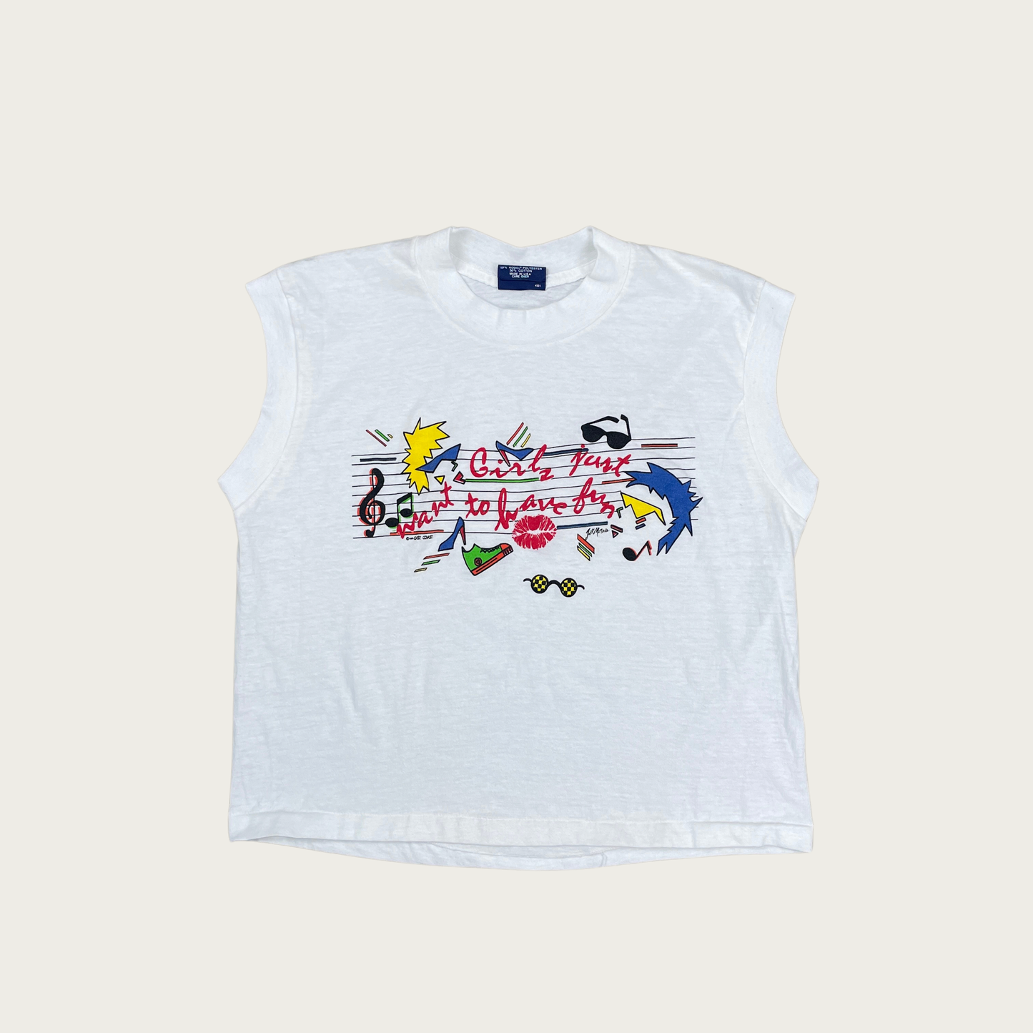 (L) Girls Just Want To Have Fun Cropped Muscle Tee