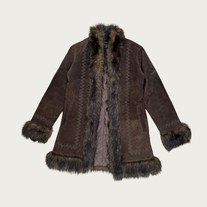 (S) Y2K Brown Leather Penny Lane Coat