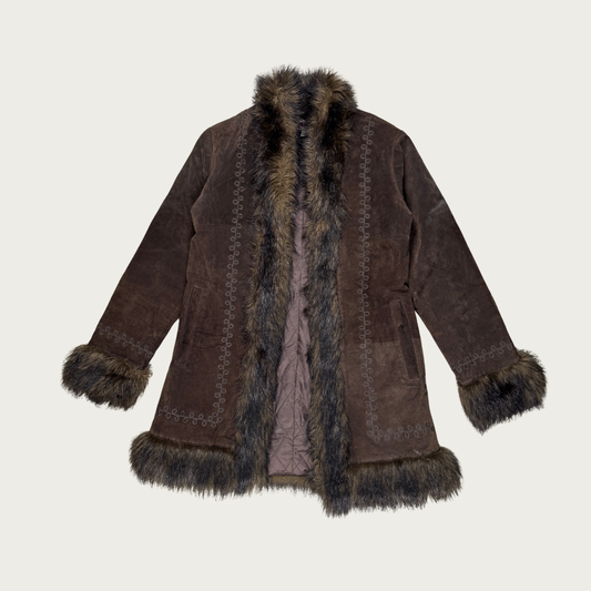 (S) Y2K Brown Leather Penny Lane Coat