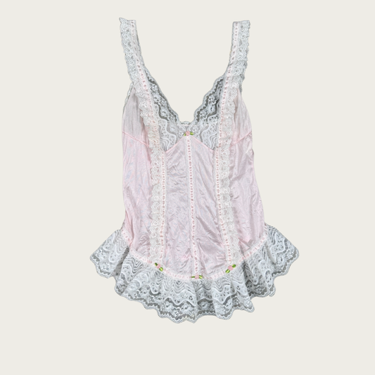 (M) 70s/80s Baby Pink Lace Mini Slip