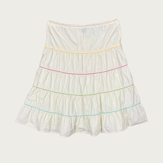 (OS) 90s/Y2K Cream Tiered Multicolor Stripe Midi Skirt