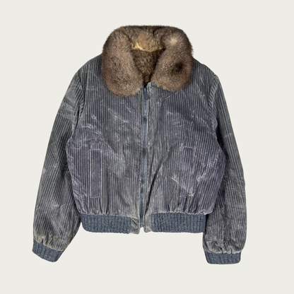 (L) 70s Fur Lined Corduroy Bomber Jacket