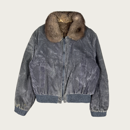 (L) 70s Fur Lined Corduroy Bomber Jacket