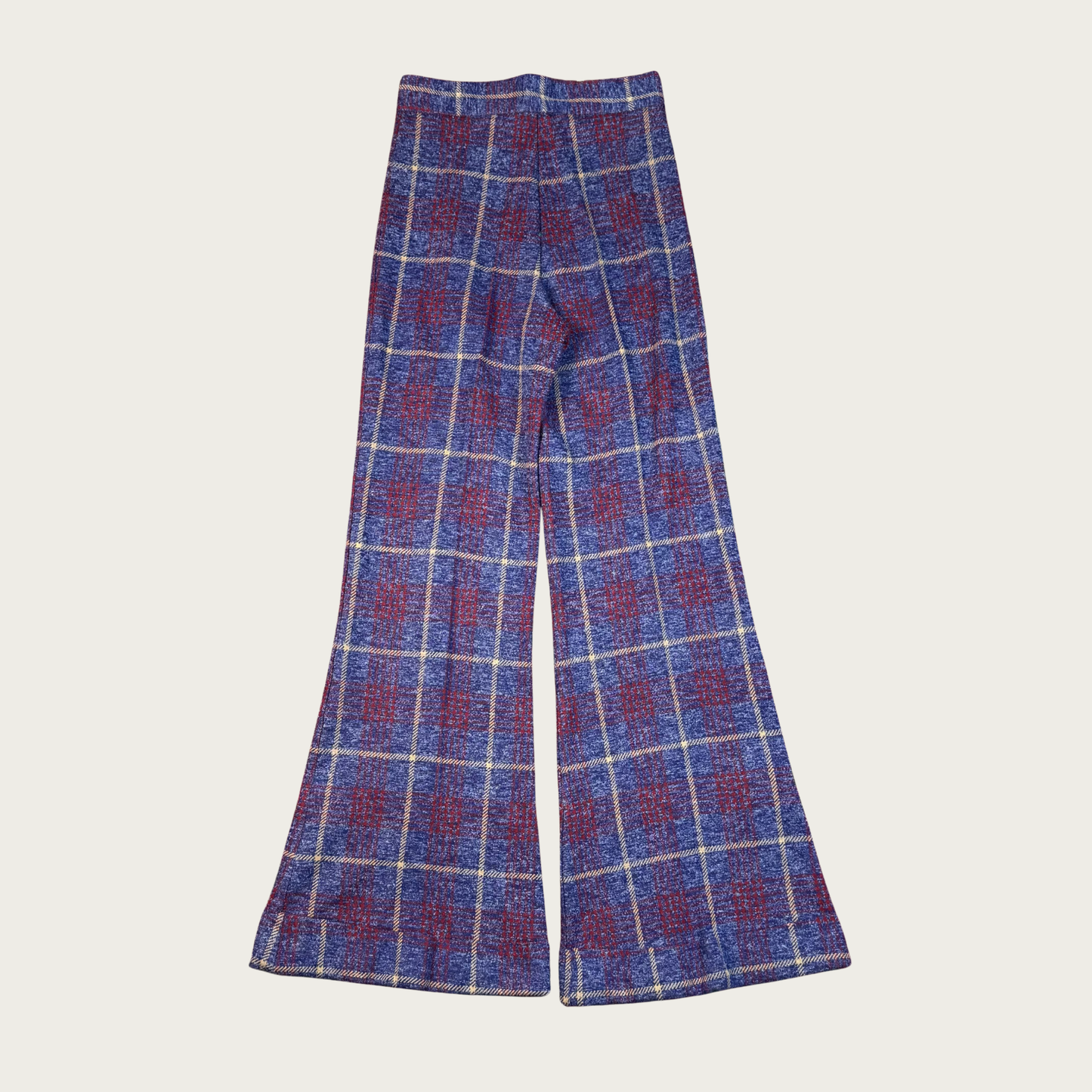 (28") 70s Navy/Burgundy Plaid Bell Bottoms