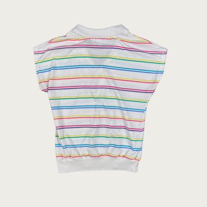 (S/M) 80s Multicolor Striped Cap Sleeve Polo Top