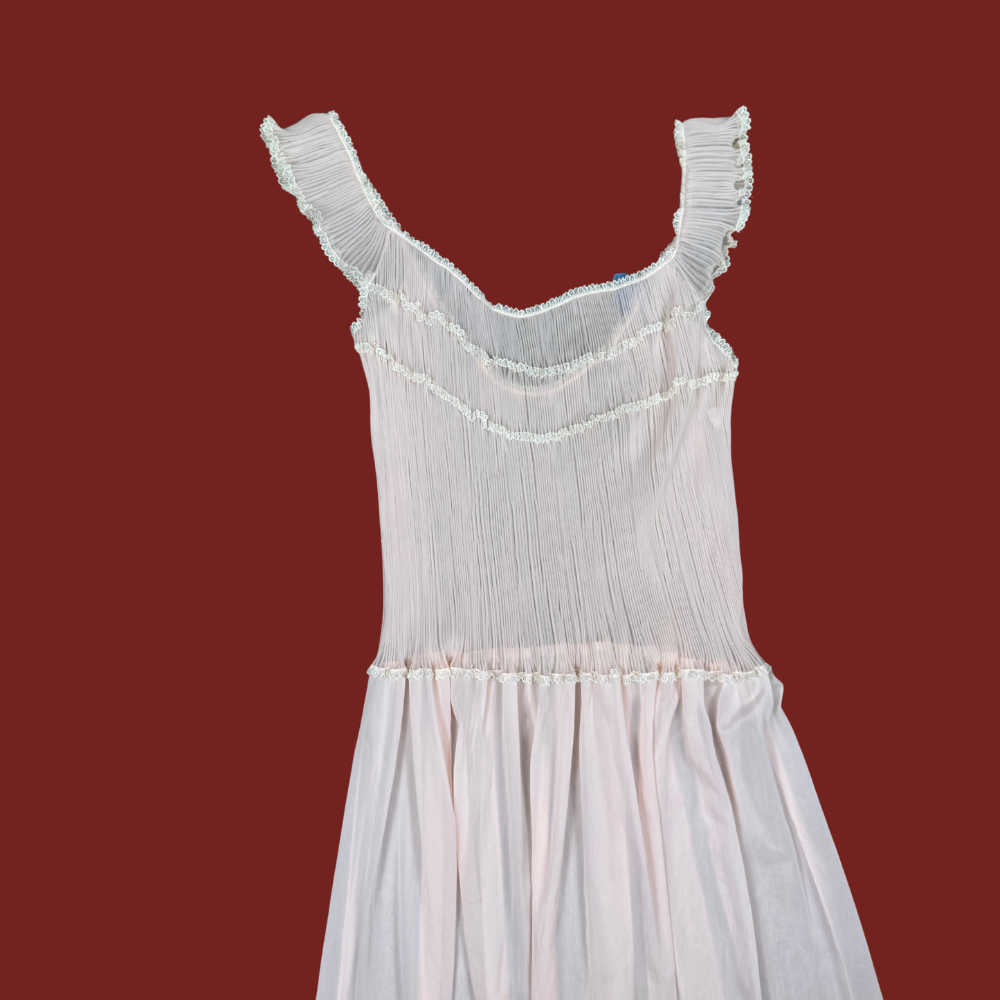 (M) 50s/60s Vanity Fair Pink Pleated Drop Waist Slip Dress