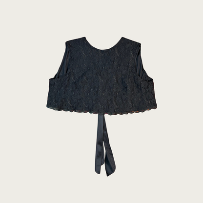 (S/M) Vintage Black Lace Tie Front Shrug Top