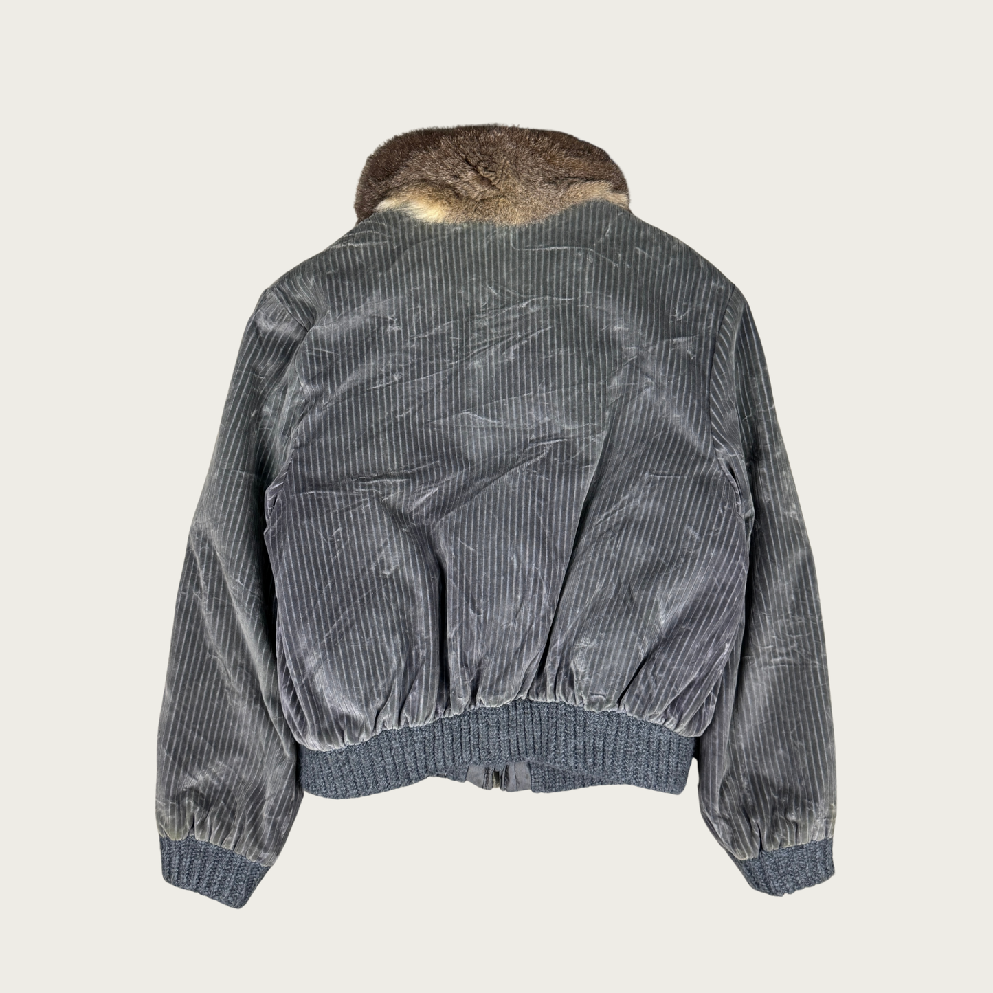 (L) 70s Fur Lined Corduroy Bomber Jacket