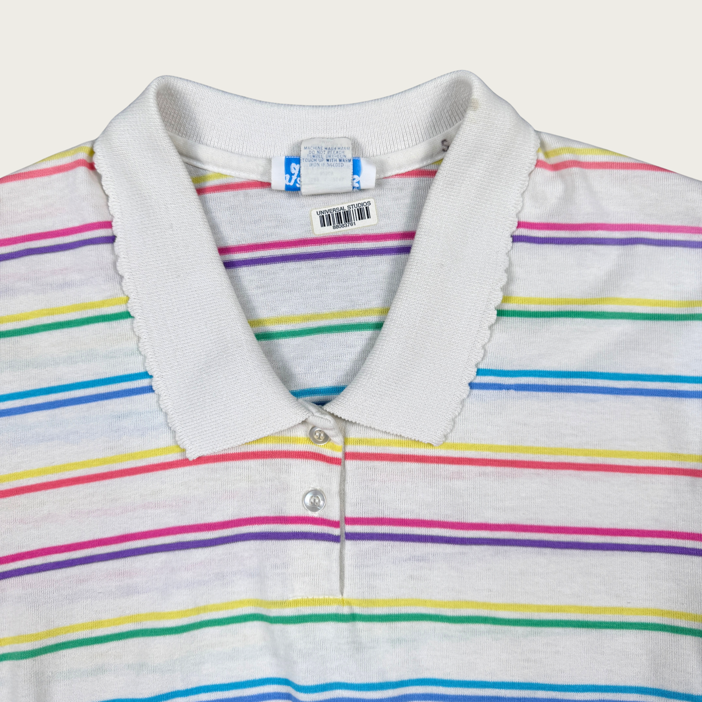(S/M) 80s Multicolor Striped Cap Sleeve Polo Top