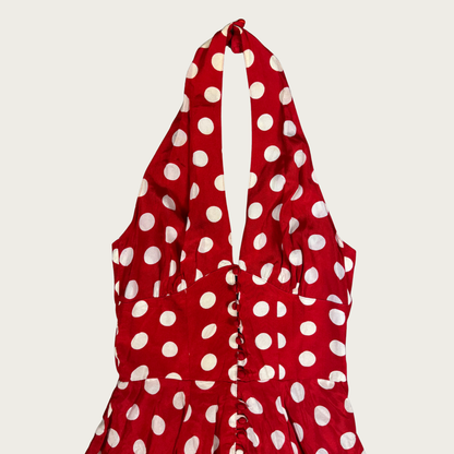(S) 80s/90s Red/White Polka Dot Halter Dress