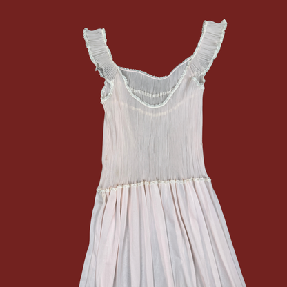 (M) 50s/60s Vanity Fair Pink Pleated Drop Waist Slip Dress