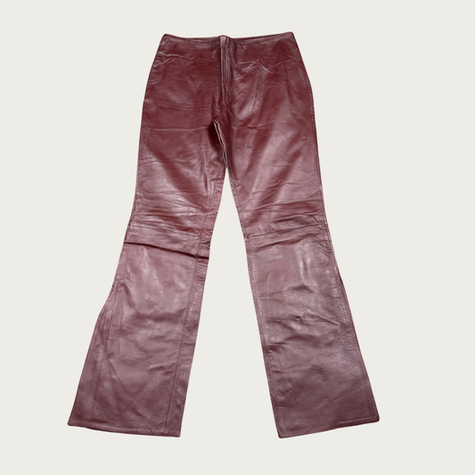 (31") 80s/90s Burgundy Side Slit Leather Pants