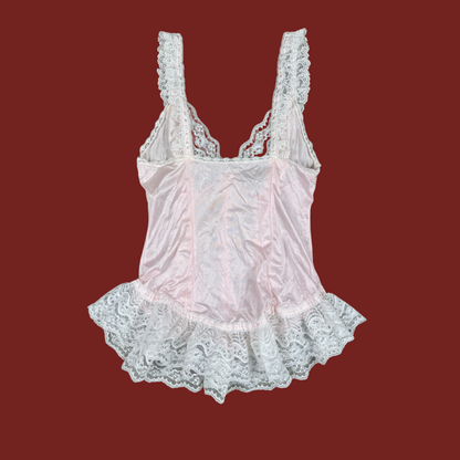 (M) 70s/80s Baby Pink Lace Mini Slip