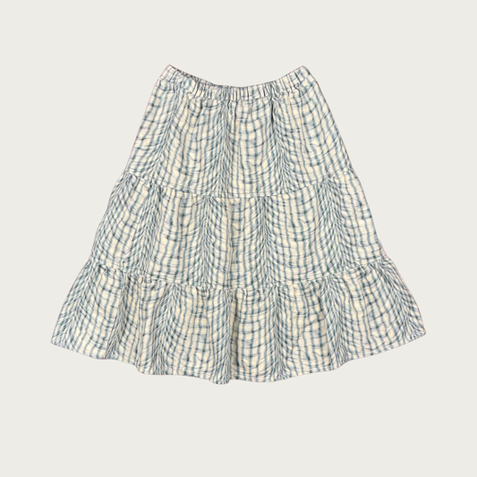 (XS/S) Blue/Green Wavy Plaid Midi Skirt