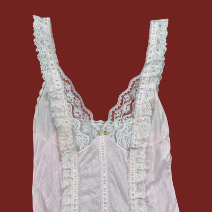 (M) 70s/80s Baby Pink Lace Mini Slip