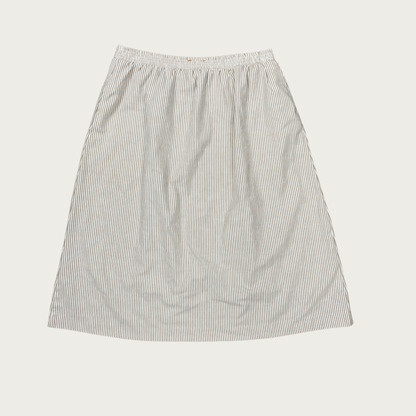 (L) Beige and White Striped Midi Skirt